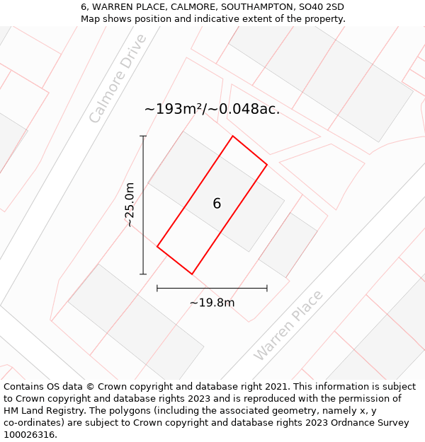 6, WARREN PLACE, CALMORE, SOUTHAMPTON, SO40 2SD: Plot and title map