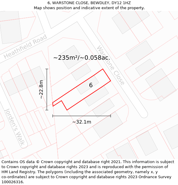 6, WARSTONE CLOSE, BEWDLEY, DY12 1HZ: Plot and title map