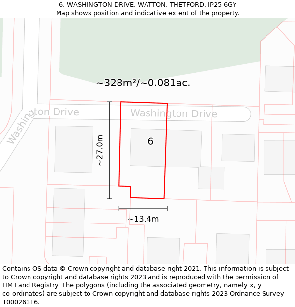 6, WASHINGTON DRIVE, WATTON, THETFORD, IP25 6GY: Plot and title map