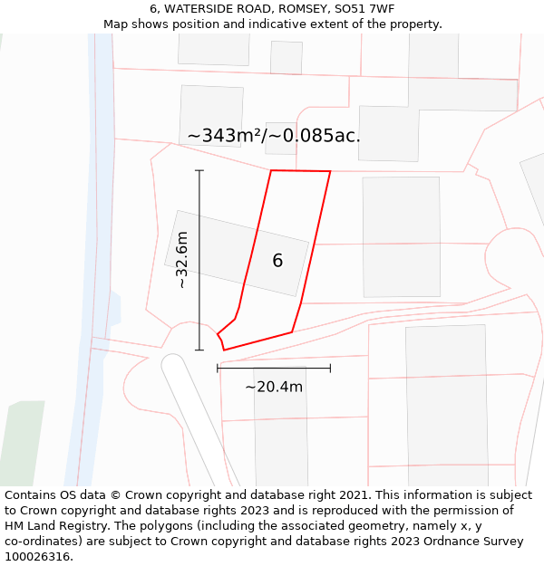 6, WATERSIDE ROAD, ROMSEY, SO51 7WF: Plot and title map