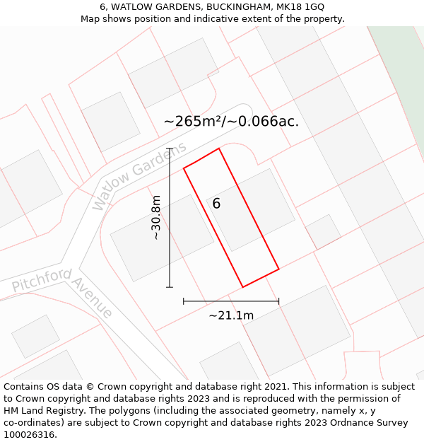 6, WATLOW GARDENS, BUCKINGHAM, MK18 1GQ: Plot and title map