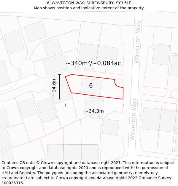 6, WAVERTON WAY, SHREWSBURY, SY3 5LE: Plot and title map