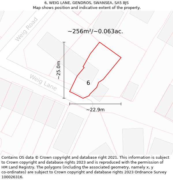 6, WEIG LANE, GENDROS, SWANSEA, SA5 8JS: Plot and title map