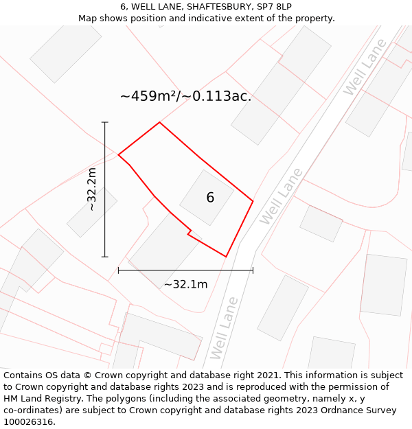 6, WELL LANE, SHAFTESBURY, SP7 8LP: Plot and title map