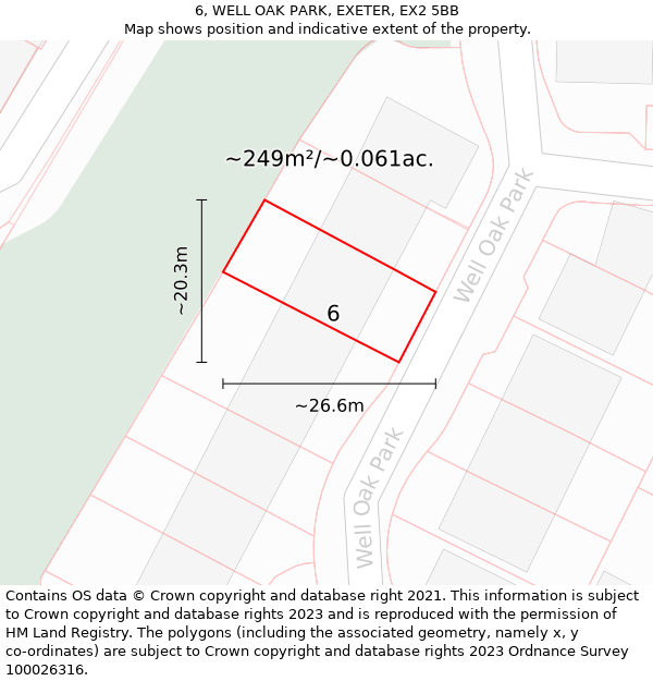6, WELL OAK PARK, EXETER, EX2 5BB: Plot and title map