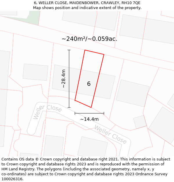 6, WELLER CLOSE, MAIDENBOWER, CRAWLEY, RH10 7QE: Plot and title map