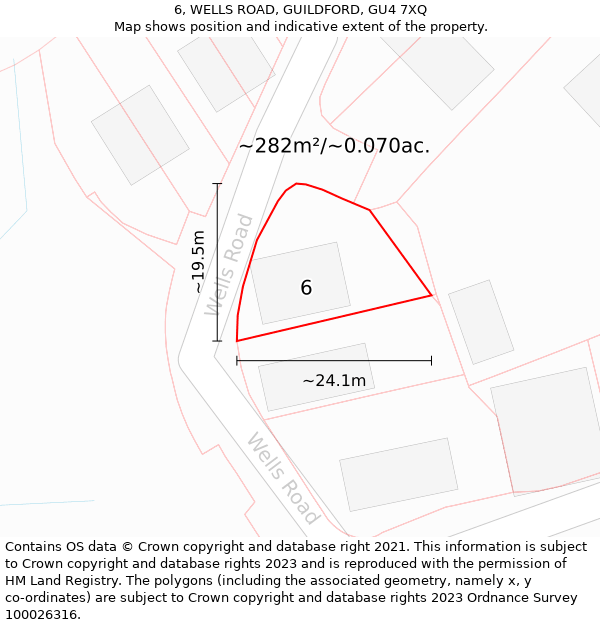 6, WELLS ROAD, GUILDFORD, GU4 7XQ: Plot and title map