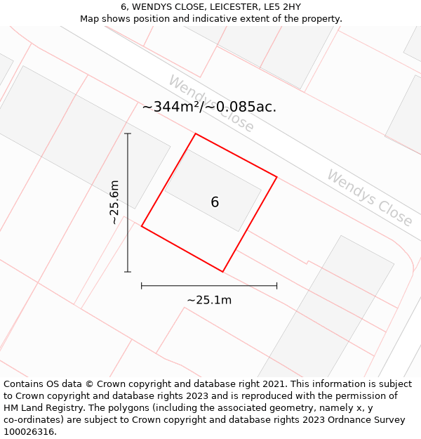 6, WENDYS CLOSE, LEICESTER, LE5 2HY: Plot and title map