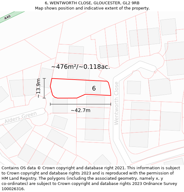 6, WENTWORTH CLOSE, GLOUCESTER, GL2 9RB: Plot and title map