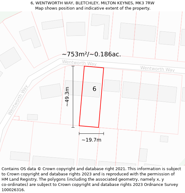 6, WENTWORTH WAY, BLETCHLEY, MILTON KEYNES, MK3 7RW: Plot and title map