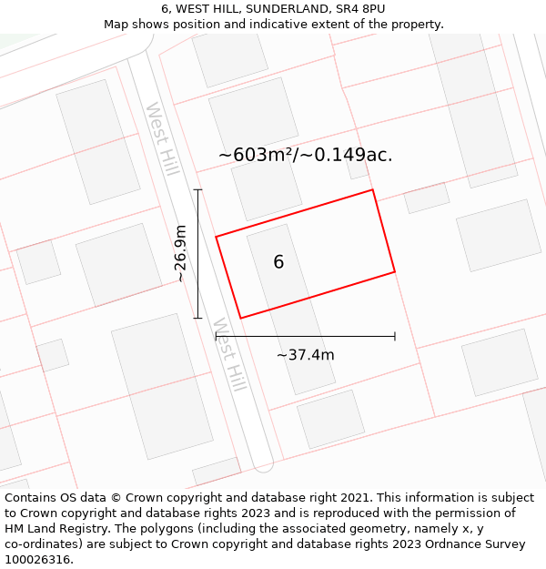 6, WEST HILL, SUNDERLAND, SR4 8PU: Plot and title map