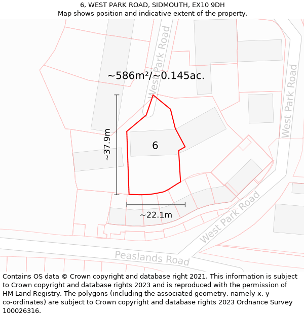 6, WEST PARK ROAD, SIDMOUTH, EX10 9DH: Plot and title map