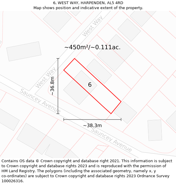 6, WEST WAY, HARPENDEN, AL5 4RD: Plot and title map