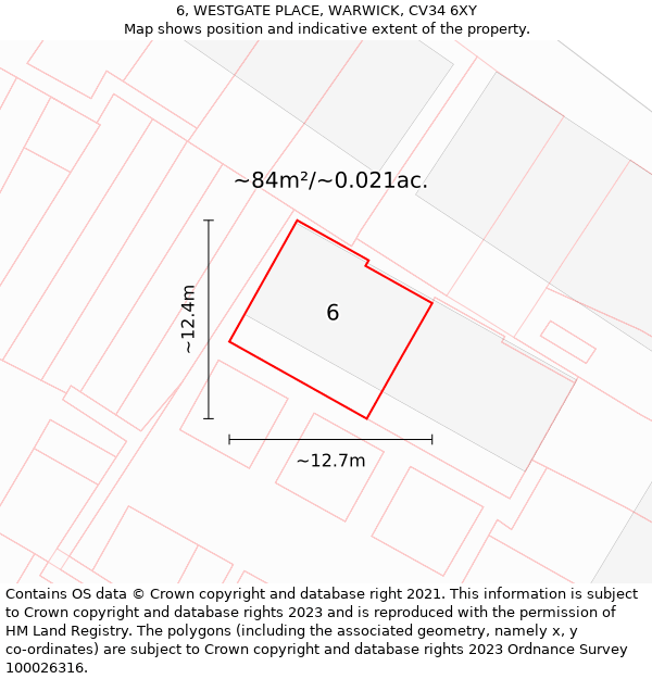 6, WESTGATE PLACE, WARWICK, CV34 6XY: Plot and title map