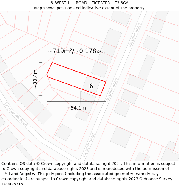6, WESTHILL ROAD, LEICESTER, LE3 6GA: Plot and title map