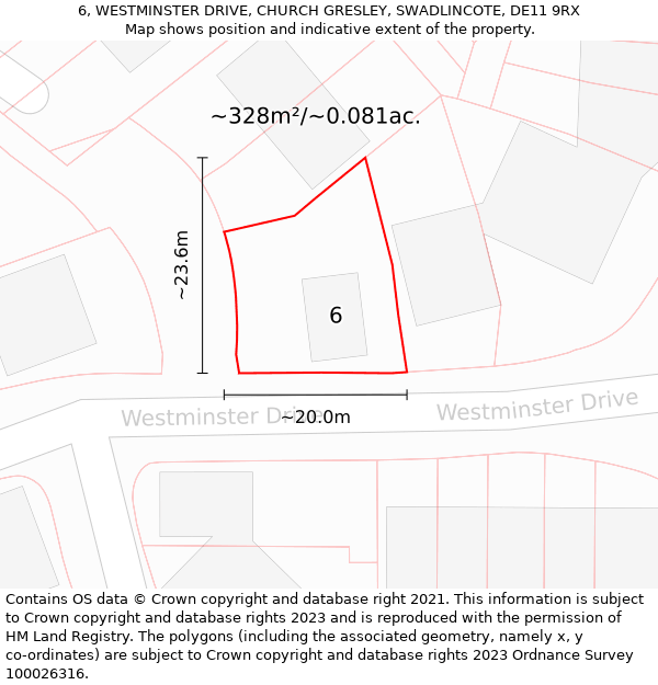 6, WESTMINSTER DRIVE, CHURCH GRESLEY, SWADLINCOTE, DE11 9RX: Plot and title map