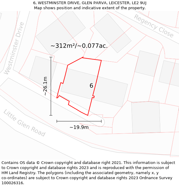 6, WESTMINSTER DRIVE, GLEN PARVA, LEICESTER, LE2 9UJ: Plot and title map