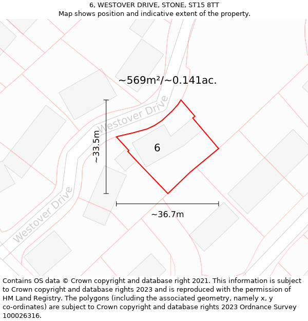 6, WESTOVER DRIVE, STONE, ST15 8TT: Plot and title map