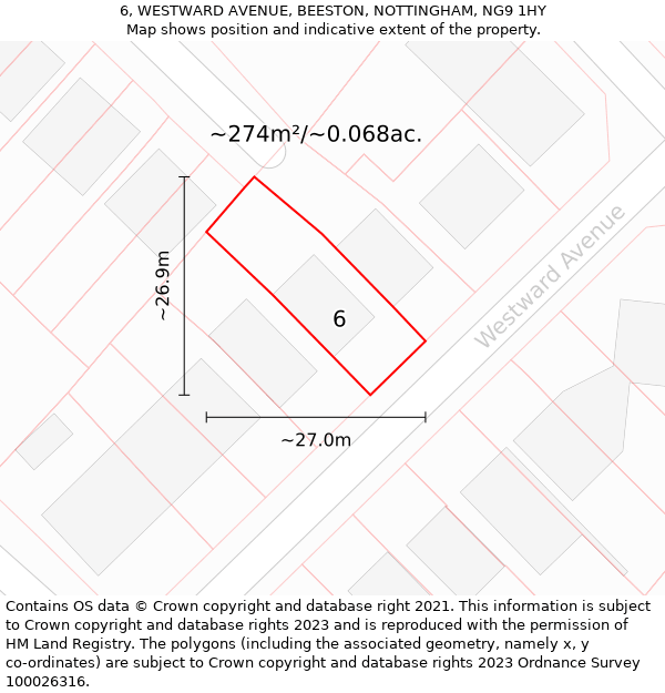 6, WESTWARD AVENUE, BEESTON, NOTTINGHAM, NG9 1HY: Plot and title map