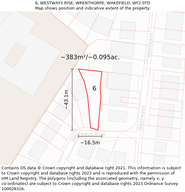 6, WESTWAYS RISE, WRENTHORPE, WAKEFIELD, WF2 0TD: Plot and title map
