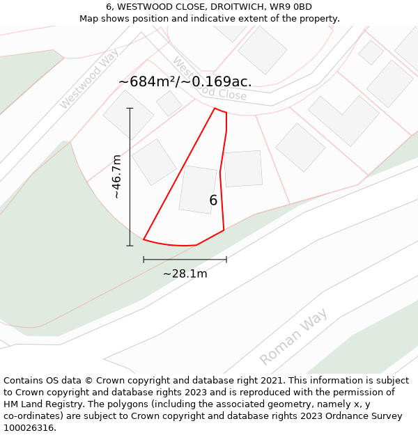 6, WESTWOOD CLOSE, DROITWICH, WR9 0BD: Plot and title map