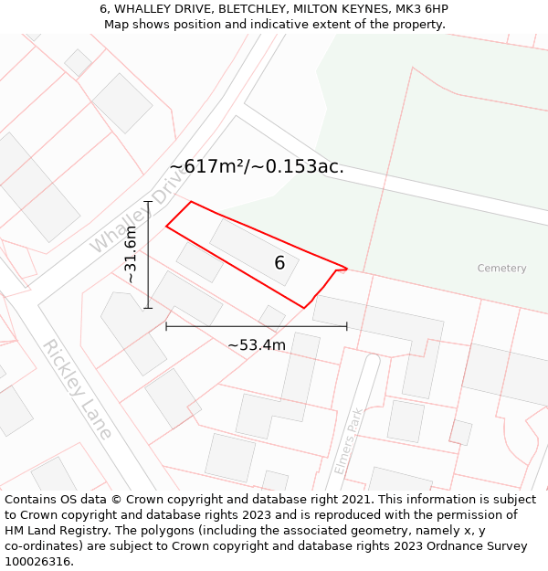 6, WHALLEY DRIVE, BLETCHLEY, MILTON KEYNES, MK3 6HP: Plot and title map