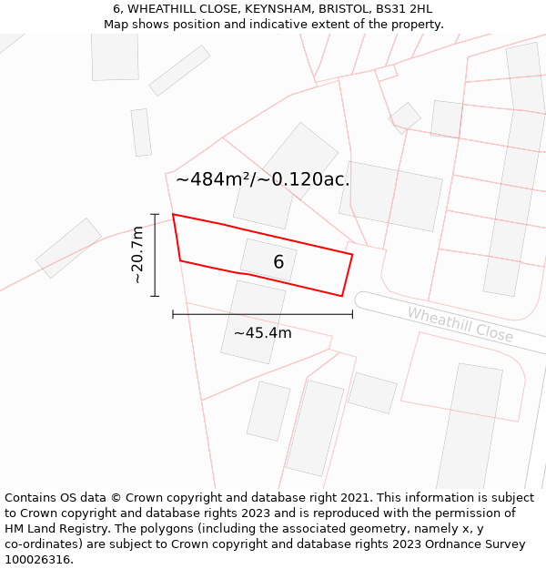 6, WHEATHILL CLOSE, KEYNSHAM, BRISTOL, BS31 2HL: Plot and title map