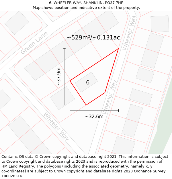 6, WHEELER WAY, SHANKLIN, PO37 7HF: Plot and title map