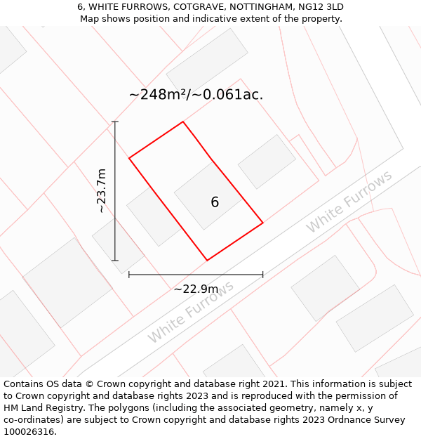 6, WHITE FURROWS, COTGRAVE, NOTTINGHAM, NG12 3LD: Plot and title map