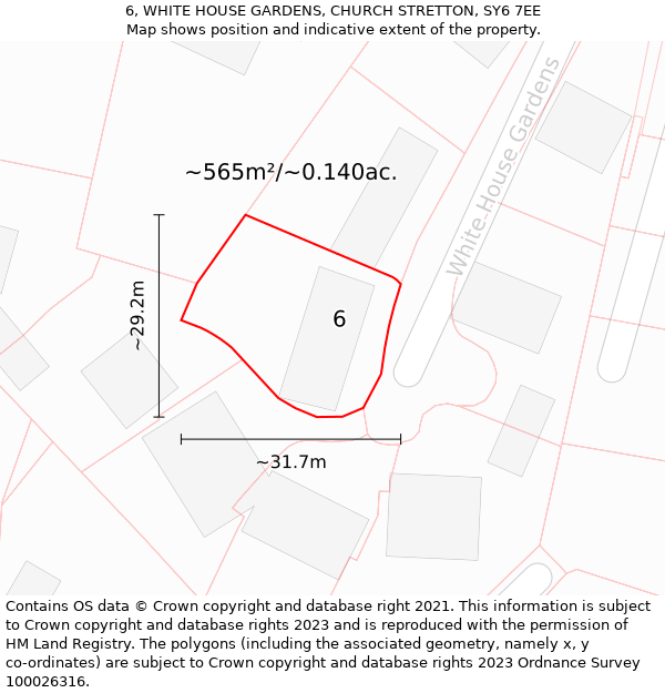 6, WHITE HOUSE GARDENS, CHURCH STRETTON, SY6 7EE: Plot and title map