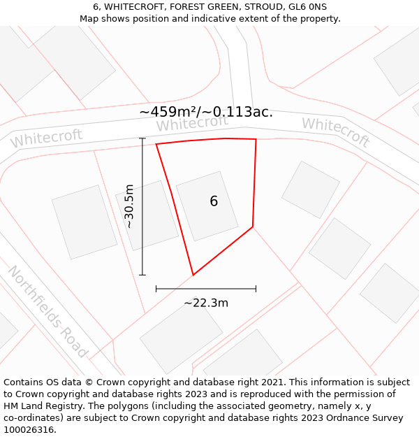 6, WHITECROFT, FOREST GREEN, STROUD, GL6 0NS: Plot and title map