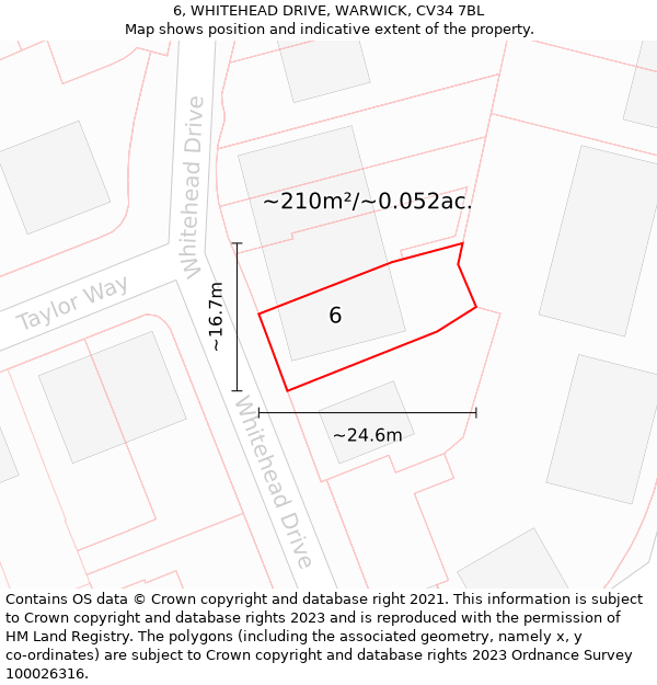 6, WHITEHEAD DRIVE, WARWICK, CV34 7BL: Plot and title map