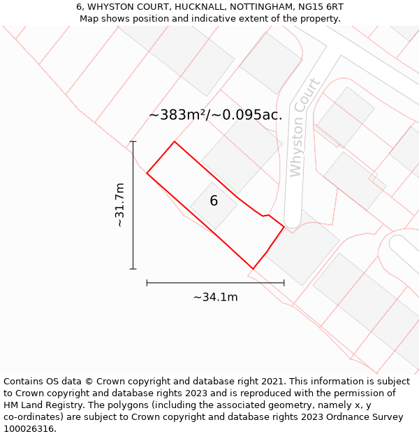 6, WHYSTON COURT, HUCKNALL, NOTTINGHAM, NG15 6RT: Plot and title map