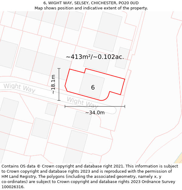6, WIGHT WAY, SELSEY, CHICHESTER, PO20 0UD: Plot and title map