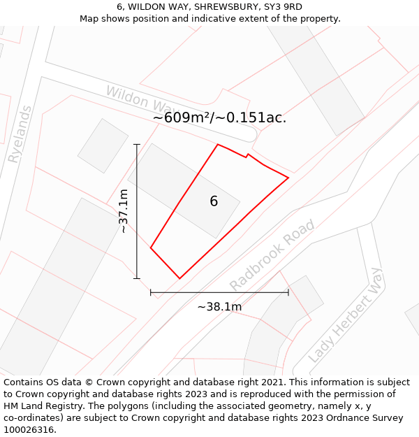 6, WILDON WAY, SHREWSBURY, SY3 9RD: Plot and title map