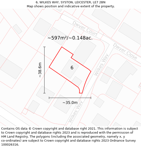 6, WILKES WAY, SYSTON, LEICESTER, LE7 2BN: Plot and title map