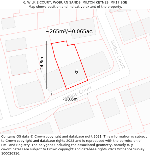 6, WILKIE COURT, WOBURN SANDS, MILTON KEYNES, MK17 8GE: Plot and title map