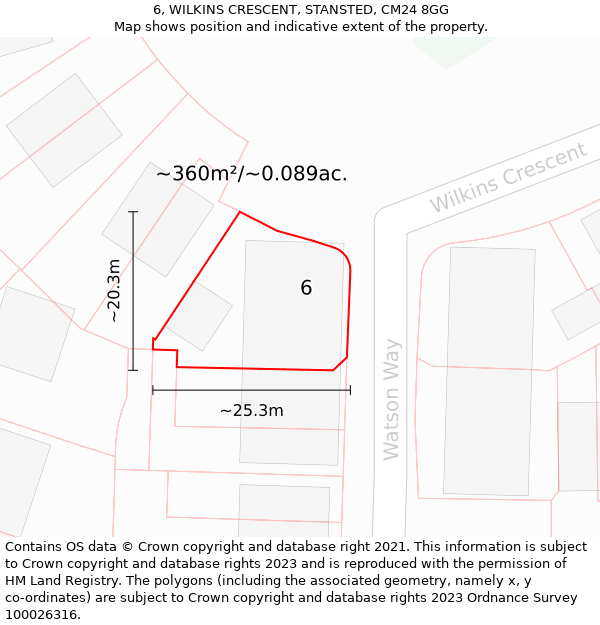 6, WILKINS CRESCENT, STANSTED, CM24 8GG: Plot and title map