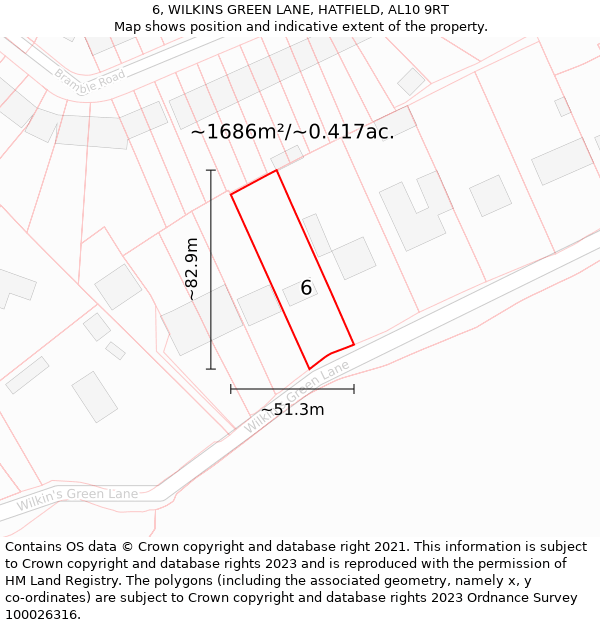 6, WILKINS GREEN LANE, HATFIELD, AL10 9RT: Plot and title map