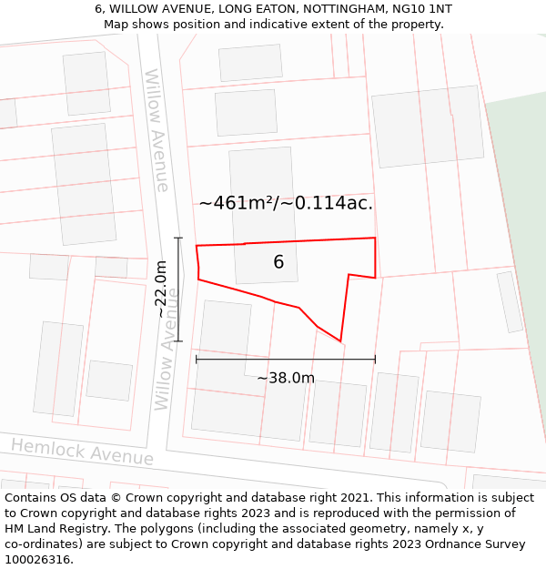 6, WILLOW AVENUE, LONG EATON, NOTTINGHAM, NG10 1NT: Plot and title map