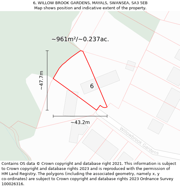 6, WILLOW BROOK GARDENS, MAYALS, SWANSEA, SA3 5EB: Plot and title map