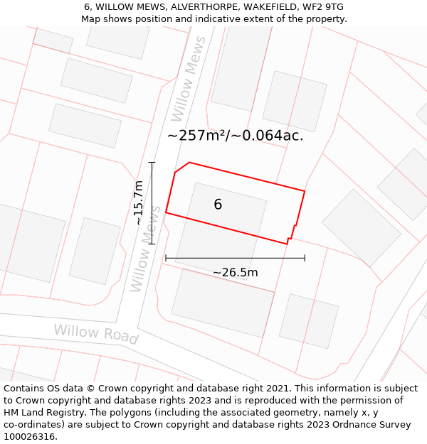 6, WILLOW MEWS, ALVERTHORPE, WAKEFIELD, WF2 9TG: Plot and title map