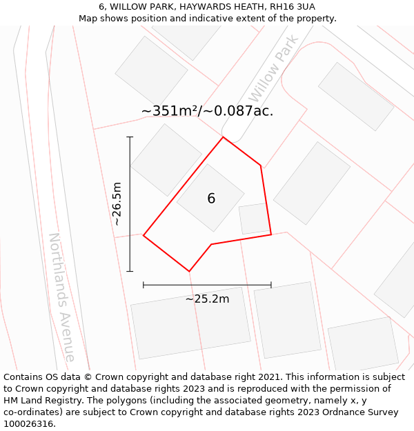 6, WILLOW PARK, HAYWARDS HEATH, RH16 3UA: Plot and title map