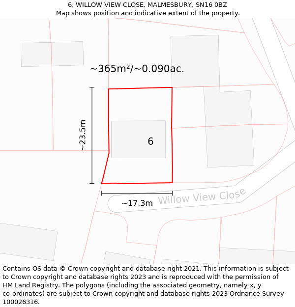 6, WILLOW VIEW CLOSE, MALMESBURY, SN16 0BZ: Plot and title map