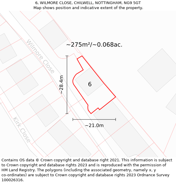 6, WILMORE CLOSE, CHILWELL, NOTTINGHAM, NG9 5GT: Plot and title map