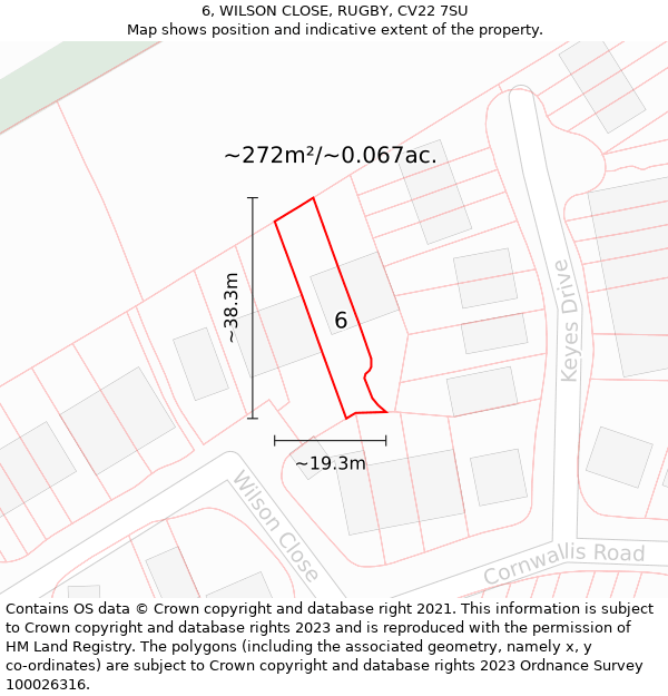 6, WILSON CLOSE, RUGBY, CV22 7SU: Plot and title map