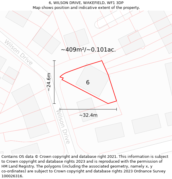 6, WILSON DRIVE, WAKEFIELD, WF1 3DP: Plot and title map