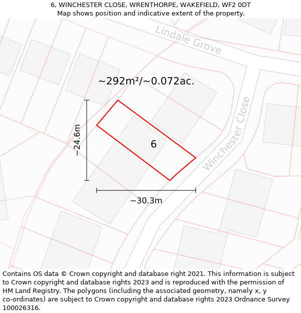 6, WINCHESTER CLOSE, WRENTHORPE, WAKEFIELD, WF2 0DT: Plot and title map