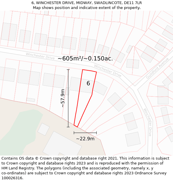 6, WINCHESTER DRIVE, MIDWAY, SWADLINCOTE, DE11 7LR: Plot and title map