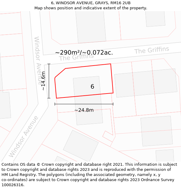6, WINDSOR AVENUE, GRAYS, RM16 2UB: Plot and title map
